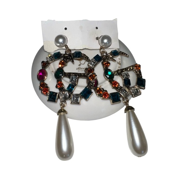 Letter G Earrings | Multicolor Jewel/Stone and Pearl Dangle Earrings | Brand New - Picture 2 of 3